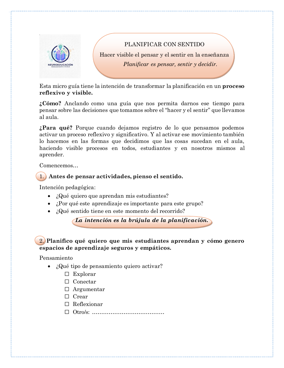 Vista previa de la microguía Planificar con sentido